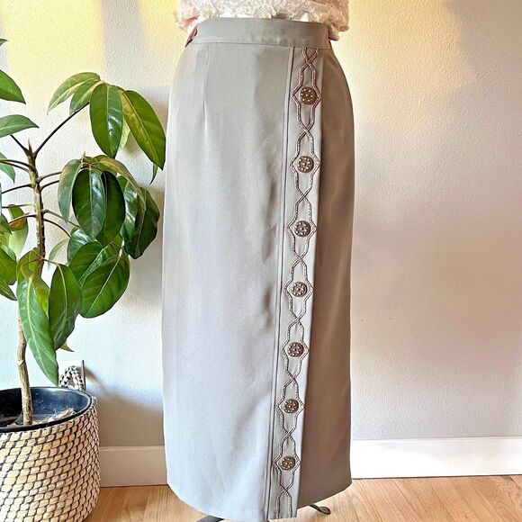 vtg 90s‎ y2k New frontier southwest maxi skirt green boho retro faux wrap small - Picture 1 of 8